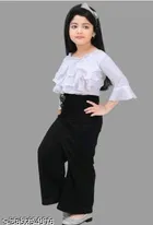 White Cotton Three-Quarter Sleeve Round Neck Top & Cotton Pant Set Clothing Set for Girls 