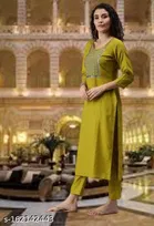 Cotton Embroidered Kurta with Pant for Women 