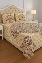 KC Jaipuri Cotton King Bedsheeet Flower Printed 90x108in Brown Red