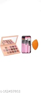 Eyeshadow Palette with (7 Pcs) Makeup Brushes & Makeup Puff (Multicolor, Set of 3)