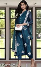 Viscose Rayon Embroidered Kurta with Pant & Dupatta for Women 