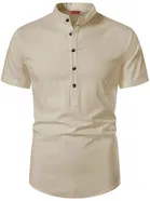 Cotton Half Sleeves Short Kurta for Men (Beige, S)
