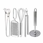 Oc9 Stainless Steel Utility Pakkad & Cheese Grater & Egg Whisk & Roti Chimta & Potato Masher For Kitchen Tool Set