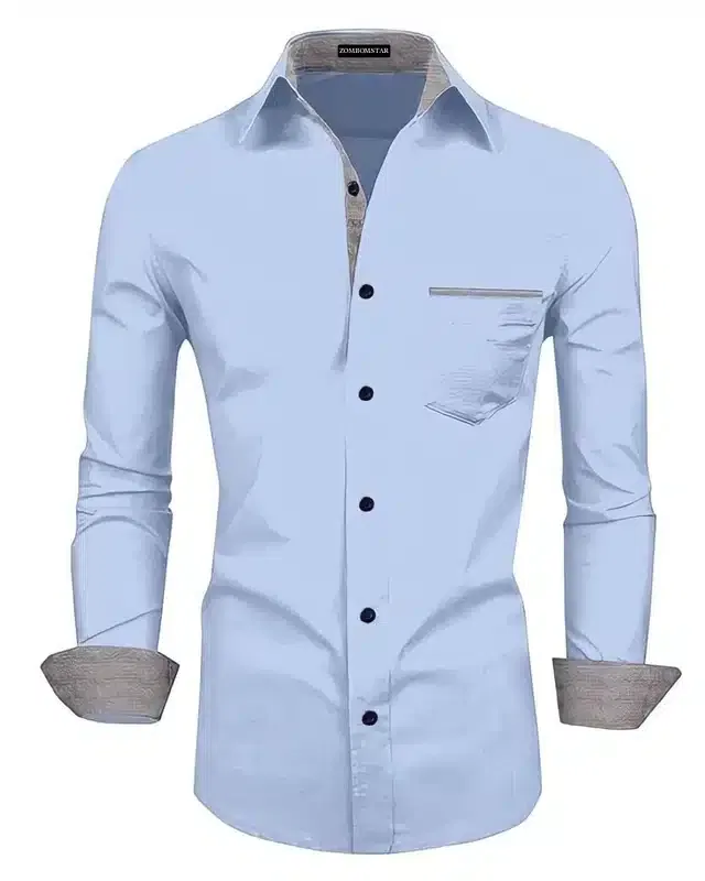Men's Solid Full Sleeve Shirt (Sky Blue, L)