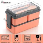 Plastic 3-in-1 Compartment Lunch Box with Spoon & Fork 