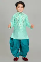 Dupion Silk Embroidered Kurta with Patiyala Set for Boys 