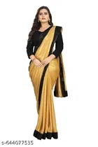Lycra Solid Saree for Women, Gold 