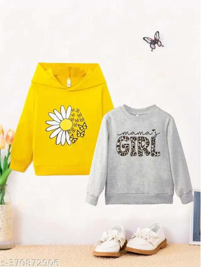 Cotton Blend Sweatshirt for Girls (Multicolor, 5-6 Years) (Pack of 2)