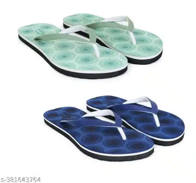 Slippers for Women (Sea Green & Navy Blue, 4) (Pack of 2)