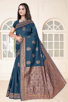 Jacquard Woven Design Saree for Women, Teal 