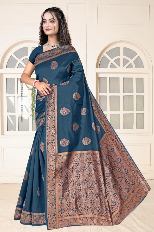 Jacquard Woven Design Saree for Women, Teal (6.3 m)