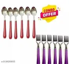 Stainless Steel Spoons (6 Pcs) with 6 Pcs Forks (Multicolor, Set of 2)