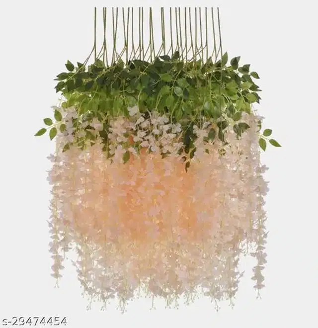Polyester Artificial Hanging Flower Garlands (Green & Peach, Pack of 12)