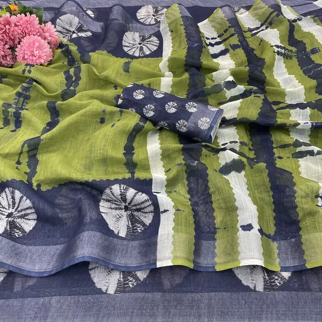 Linen Printed Saree for Women, Multicolor (6.3 m)