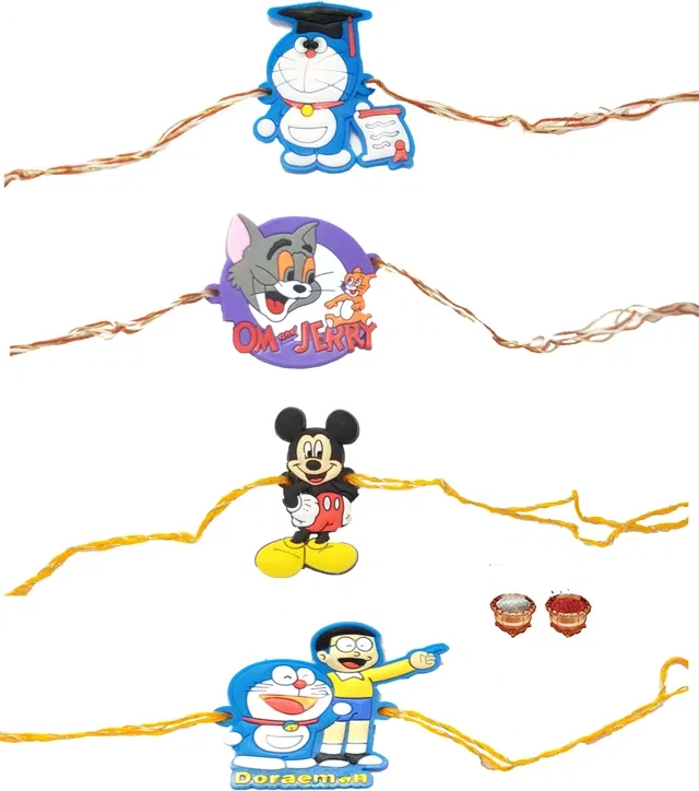 Plastic Cartoon PVC Plastic Rakhi for Kids (Multicolor, Pack of 4)