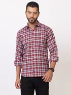 Cotton Blend Checkered Shirt for Men, Maroon 