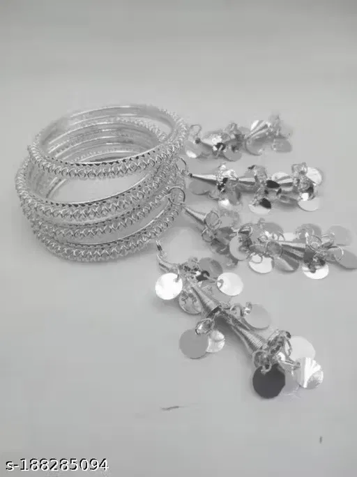 Mental Silver Plated Bangles for Women (Silver, 2.6) (20 Pcs)