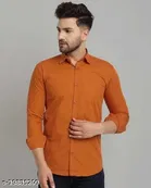 Cotton Blend Solid Shirts for Men, Brown 