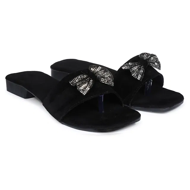 Zakozee Velvet Flats for Women (Black, 5)