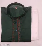 Cotton Solid Kurta Set for Men, Dark Green 