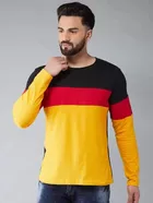 Round Neck Colorblocked T-Shirt for Men (Multicolor, S)