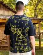 Round Neck Printed T-Shirt for Men (Navy Blue, M)