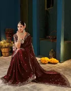 Bollywood Satin Embroidered Saree for Women 