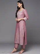 Chanderi Silk Solid Kurti with Pant for Women (Pink, S)