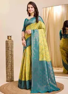 Lichi Silk Woven Design Saree for Women (Blue & Yellow, 6.3 m)