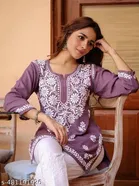 Rayon Kurti with 3/4 Sleeves & Neck Embroidery for Women 