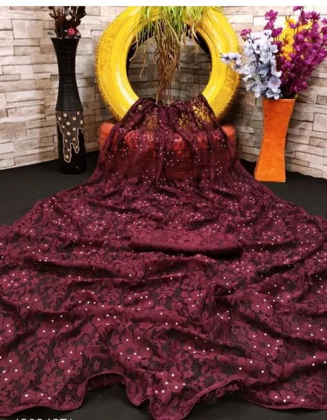 Net Solid Saree for Women (Maroon, 6.3 m)