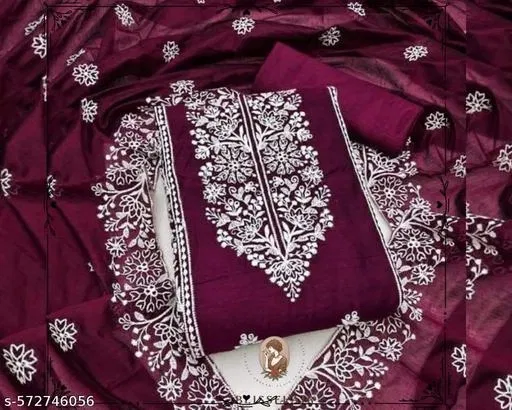 Cotton Punjabi/All Over Suits Semi-Stitched Suits for Women (Purple, Un Stitched)