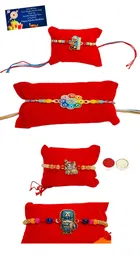 Metal 4 Pcs Rakhi with Greeting card, Roli 