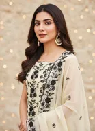 Georgette Embroidered Unstitched Suit Fabric, Beige