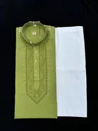 Cotton Embroidered Kurta with Pyjama for Men (Mint Green & White, M)