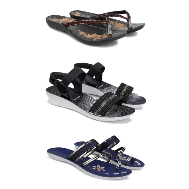 Sandals with 2 Pairs Flats for Women (Multicolor, 5) (Set of 3)