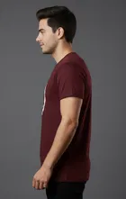 Cottont Blend  Printed T-shirt For Men, Maroon 