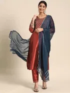 Embroidered Kurta Set with Dupatta for Women 