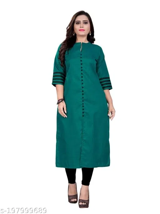 Cotton Kurti for Women (Green, L)