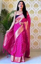 Litchi Silk Zari Woven Saree for Women, Pink 