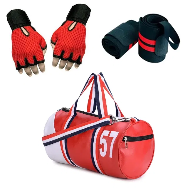 Polyester Printed Gym Bag with Wristband & Shaker Bottle (500 ml) for Men & Women (Multicolor, Set of 1)