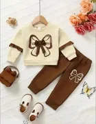 Cotton Hosiery Printed Clothing Set for Girls, Cream & Brown 