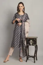 Cotton Printed Kurti with Bottom & Dupatta Set for Women 