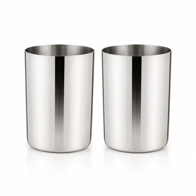 SimpleHome Steel Amrapali Glass, 300 ml, Pack of 2
