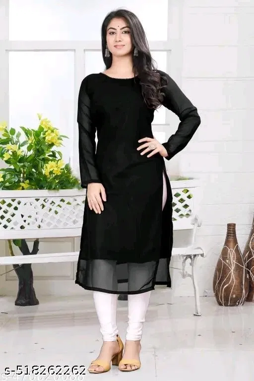 Georgette kurti for Women,  Black  (M)