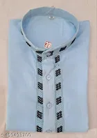 Cotton Solid Kurta for Men, Blue 