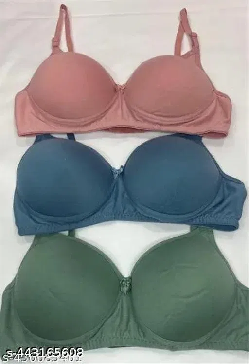 Cotton Blend Solid Bra for Women & Girls, Multicolour, Pack of 3 (40B)