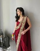 Chinnon Embroidered Saree For Women, Red