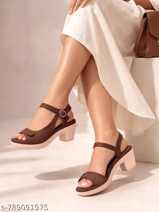 Shoetopia Solid Heel Sandals (Brown, IND-3)