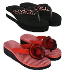 Flip Flops for Women (Pack of 2) (Black & Red, 4)